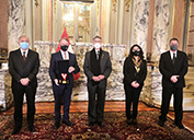 Derek Cooke, President-Cerro Verde, (far right) attended the ceremony to receive the industry’s Citizen Medal of Merit award with (left to right) Victor Gobitz, General Manager of Minera Antamina, Raul Jacobs, President of the mining society, Francisco Sagasti, then-President of Peru, and Violeta Bermúdez, Head of the Ministerial Cabinet.