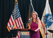 Tracy Bame, Freeport-McMoRan’s Director-Corporate Social Responsibility and Community Development, announces a scholarship program honoring the Navajo Code Talkers during a recent American Spirit Awards event at the National World War II Museum. (Photos courtesy of the National World War II Museum)