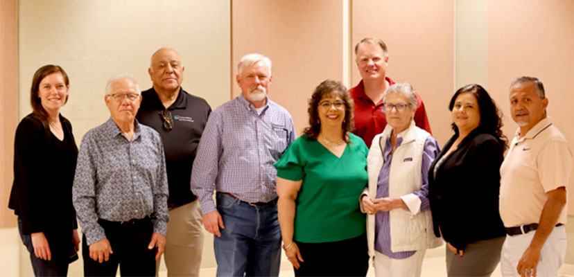 Among those who have worked to help ensure water resiliency for communities near the company’s New Mexico operations (from left): Laura Phelps, Social Performance Manager-New Mexico Operations; Chon Fierro, Bayard Mayor; Tony Trujillo, government relations consultant; Randy Ellison, General Manager-Chino; Priscilla Lucero, Executive Director-Southwest New Mexico Council of Governments; Erich Bower, General Manager-Tyrone; Mary Kay Papen, Chair-Colonias Infrastructure Board; Kristina Ortiz, Community Liaison for USDA-Rural Partners Network; and Alex Brown, Silver City Town Manager.