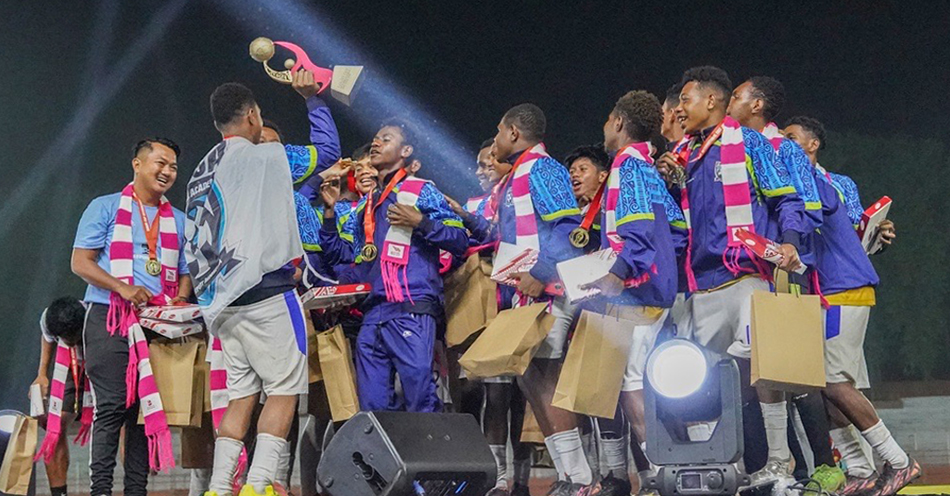 PFA players celebrate their victory after winning the Barati Cup International for the under-14 division.