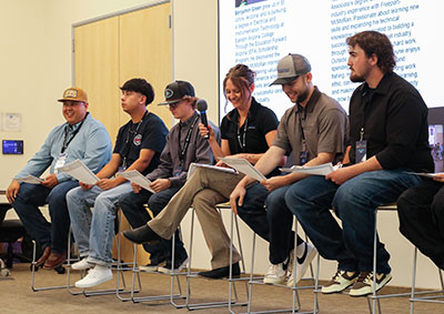 Paul Pedrego (far left), a Process Automation intern at Chino, shares his summer experience alongside fellow interns during a panel at the Skilled Trades Intern Summit in Phoenix. 